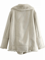 Inrosy veste aviateur doublé polaire ceinture fermeture éclair col revers manches longues femme oversized décontracté hiver manteau
