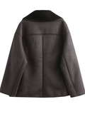 Inrosy manteau aviateur simili cuir doublé polaire boutons poches col revers manches longues femme mode décontracté veste