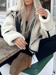Inrosy veste de motard effet fourrure ceinture fermeture éclair poches col revers femme mode décontracté manteau aviateur bombers
