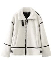 Inrosy veste de motard effet fourrure ceinture fermeture éclair poches col revers femme mode décontracté manteau aviateur bombers