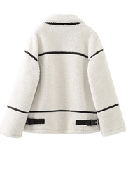 Inrosy veste de motard effet fourrure ceinture fermeture éclair poches col revers femme mode décontracté manteau aviateur bombers