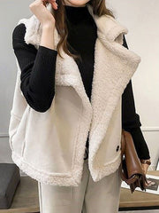 Inrosy gilet sans manches veste aviateur suedine double boutonnage poches col revers femme casual