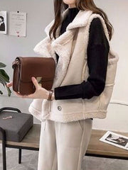 Inrosy gilet sans manches veste aviateur suedine double boutonnage poches col revers femme casual