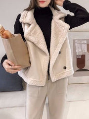 Inrosy gilet sans manches veste aviateur suedine double boutonnage poches col revers femme casual