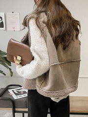 Inrosy gilet sans manches veste aviateur suedine double boutonnage poches col revers femme casual