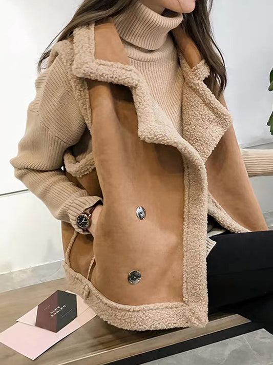 Inrosy gilet sans manches veste aviateur suedine double boutonnage poches col revers femme casual