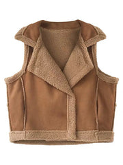 Inrosy gilet sans manches veste aviateur suedine double boutonnage poches col revers femme casual