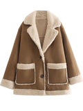 Inrosy mi-longue manteau aviateur suedine boutons poches col revers manches longues femme mode décontracté hiver veste