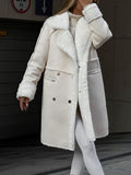 Inrosy mi-longue manteau aviateur imitation peau de mouton suedine polaire boutonnage col revers femme veste