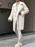 Inrosy mi-longue manteau aviateur imitation peau de mouton suedine polaire boutonnage col revers femme veste