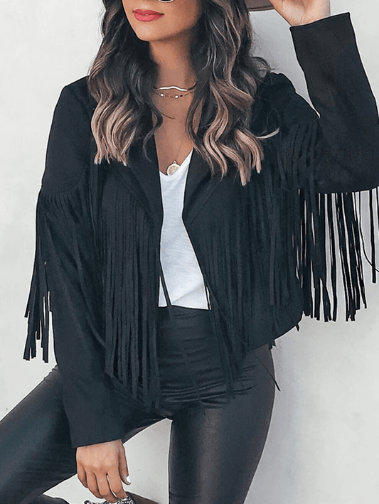 Inrosy court veste en suedine frange col revers manches longues femme mode décontracté style boyfriend