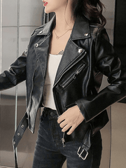 Inrosy court perfecto femme simili cuir ceinture fermeture éclair col revers manches longues femme mode décontracté veste motard