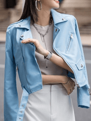 Inrosy court perfecto femme simili cuir ceinture fermeture éclair col revers manches longues femme mode décontracté veste motard