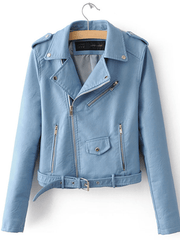 Inrosy court perfecto femme simili cuir ceinture fermeture éclair col revers manches longues femme mode décontracté veste motard