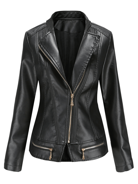 Inrosy perfecto femme cuir fermeture éclair col montant manches longues femme style boyfriend mode veste motard