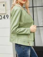 Inrosy perfecto femme cuir fermeture éclair col montant manches longues femme style boyfriend mode veste motard