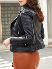 Inrosy court veste motard femme simili cuir fermeture éclair manches longues femme casual mode perfecto