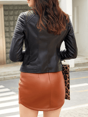 Inrosy court veste motard femme simili cuir fermeture éclair manches longues femme casual mode perfecto
