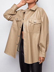 Inrosy veste motard simili cuir boutonnage poches col revers manches longues femme mode oversized décontracté