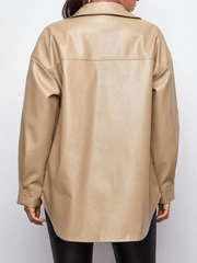 Inrosy veste motard simili cuir boutonnage poches col revers manches longues femme mode oversized décontracté