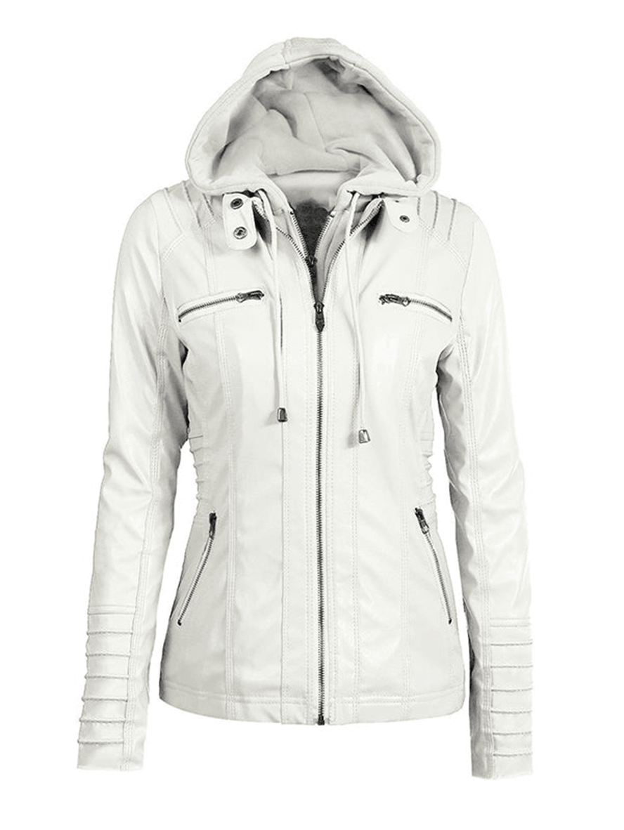 Inrosy perfecto vestes en simili cuir à capuche boutons fermeture éclair manches longues femme mode décontracté jacket