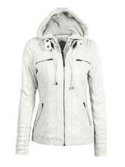 Inrosy perfecto vestes en simili cuir à capuche boutons fermeture éclair manches longues femme mode décontracté jacket