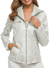 Inrosy perfecto vestes en simili cuir à capuche boutons fermeture éclair manches longues femme mode décontracté jacket