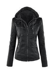 Inrosy perfecto vestes en simili cuir à capuche boutons fermeture éclair manches longues femme mode décontracté jacket