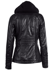 Inrosy perfecto vestes en simili cuir à capuche boutons fermeture éclair manches longues femme mode décontracté jacket