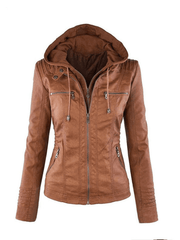Inrosy perfecto vestes en simili cuir à capuche boutons fermeture éclair manches longues femme mode décontracté jacket