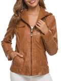 Inrosy perfecto vestes en simili cuir à capuche boutons fermeture éclair manches longues femme mode décontracté jacket