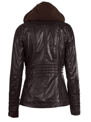 Inrosy perfecto vestes en simili cuir à capuche boutons fermeture éclair manches longues femme mode décontracté jacket