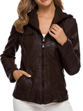 Inrosy perfecto vestes en simili cuir à capuche boutons fermeture éclair manches longues femme mode décontracté jacket
