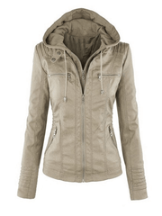 Inrosy perfecto vestes en simili cuir à capuche boutons fermeture éclair manches longues femme mode décontracté jacket