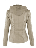 Inrosy perfecto vestes en simili cuir à capuche boutons fermeture éclair manches longues femme mode décontracté jacket