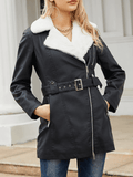 Inrosy mi-longue perfecto femme cuir intérieur fourrure ceinture chunky buckle femme décontracté manteau hiver