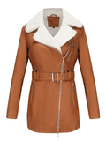 Inrosy mi-longue perfecto femme cuir intérieur fourrure ceinture chunky buckle femme décontracté manteau hiver