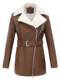 Inrosy mi-longue perfecto femme cuir intérieur fourrure ceinture chunky buckle femme décontracté manteau hiver