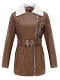 Inrosy mi-longue perfecto femme cuir intérieur fourrure ceinture chunky buckle femme décontracté manteau hiver