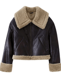 Inrosy manteau aviateur court veste de moto d'hiver pour femme simili cuir double polaire col revers manches longues