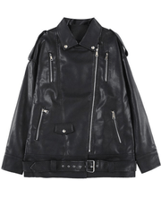 Inrosy manteau femme simili cuir boutons ceinture fermeture éclair col revers femme perfecto style boyfriend oversized décontracté veste