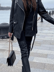 Inrosy manteau femme simili cuir boutons ceinture fermeture éclair col revers femme perfecto style boyfriend oversized décontracté veste