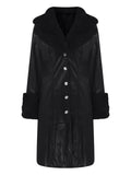 Inrosy longue veste en simili cuir boutonnage col revers fausse fourrure col manches longues femme mode oversized décontracté