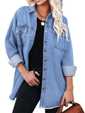 Inrosy veste en jean boutonnage poches col revers manches longues femme casual style boyfriend oversized blouse