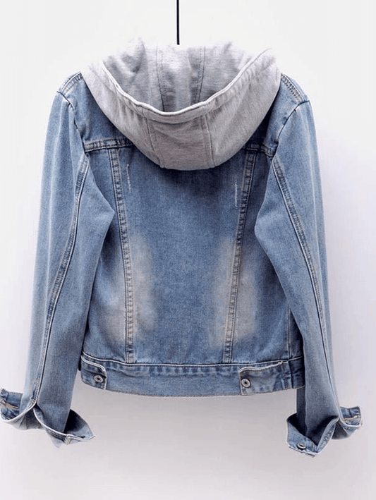 Inrosy veste en jean boutonnage poches à capuche manches longues femme casual style boyfriend mode décontracté automne