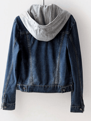 Inrosy veste en jean boutonnage poches à capuche manches longues femme casual style boyfriend mode décontracté automne