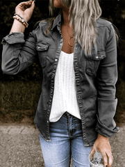 Inrosy veste en jean boutonnage poches col chemise manches longues femme casual mode décontracté veste