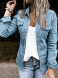 Inrosy veste en jean boutonnage poches col chemise manches longues femme casual mode décontracté veste