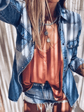 Inrosy blouse en jean boutonnage poches col chemise manches longues femme mode vintage décontracté veste