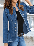 Inrosy veste en jean officier double boutonnage col montant manches longues femme mode décontracté automne